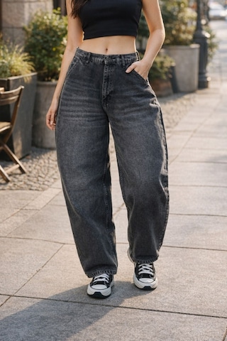 Cedy Denim Cedy Denım Yüksek Kalite Kadın Yüksek Bel Baggy Skater Jean Antrasit