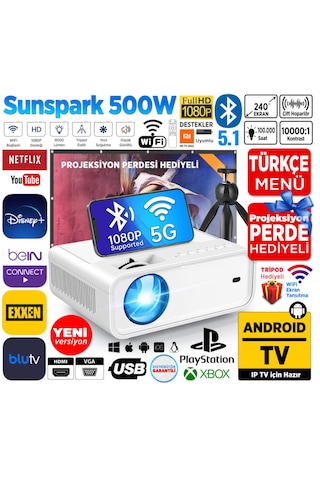 Vankyo Sunspark 500 W 5G 240" Android TV 1080P Destekli Projeksiyon Cihazı