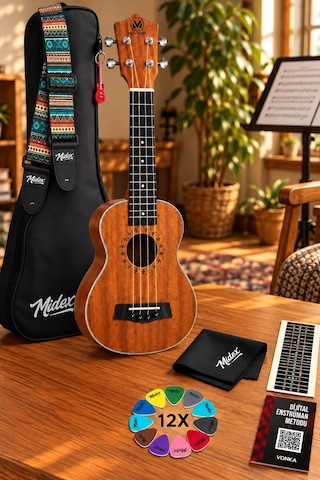 Maxword Mu-21 Pro Yüksek Kaliteli Maun Soprano Ukulele Seti