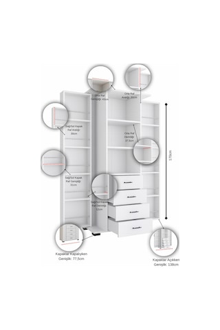 Aeka Ae-2204 Avrasya Çok Amaçlı 2 Kapaklı Raflı Çekmeceli Kiler Mutfak Dolabı Modern Tasarım 170x138x77,5 Beyaz