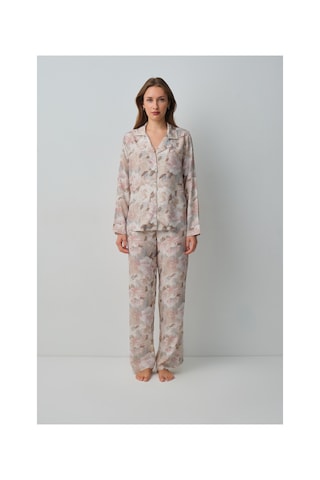 Suwen Monica Gömlek Yaka Pijama Takımı Wsh105100961559 Bej