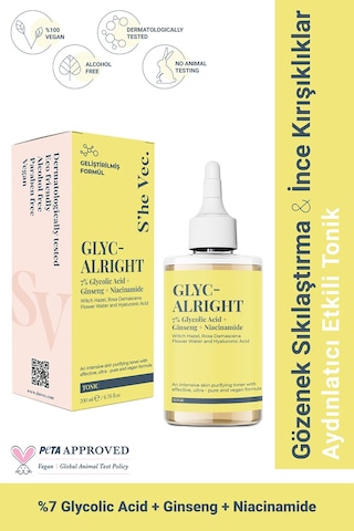 She Vec Glyc Alright Gözenek Sıkılaştırıcı ve Aydınlatıcı Etkili Tonik 200 ML