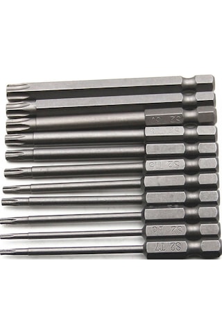Aubyhe S2 Çelikten Yapılmış 11'li Uzun Torx Uç Takımı 75mm - T6-t40 Aralığı, Yüksek Sertlik, Kayma Engeli, Hexagonal Sap