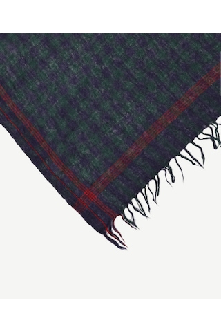 Yargıcı Brush Efektli Ve Kareli Yün Şal Yeşil Kareli Çok Renkli