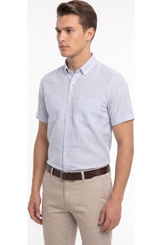Mösyö Erkek Çift Cepli % 100 Cotton Kısa Kol Gömlek Bgl-st05647 Buz Mavi