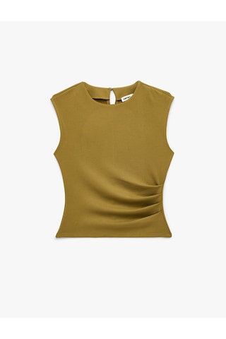 Koton Modal Kumaş Slim Fit Drape Detaylı Bisiklet Yaka Kolsuz Fitilli Bluz Yeşil 6sak10161ek