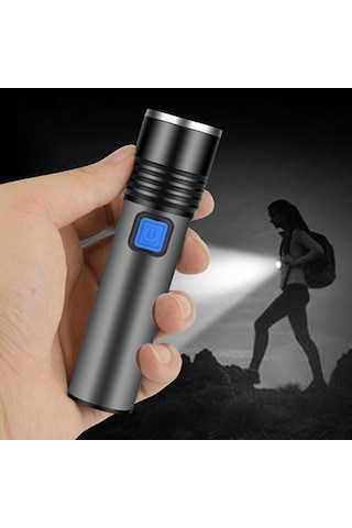 Watton Şarjlı Zoomlu El Feneri 150-200mt Uzun Menzil Gri