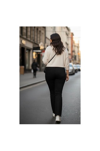 Zdnjeans Battal Paçası İşlemeli Likralı Pantolon Siyah