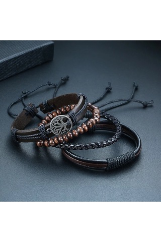 Gogoey Erkek Hakiki Deri Bileklik Siyah Renk Bileklik Db5031 Siyah