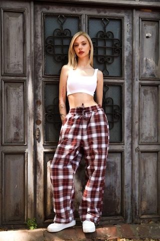Rocqerx R-4446 Bel Lastikli Ekose Pantolon Kırmızı