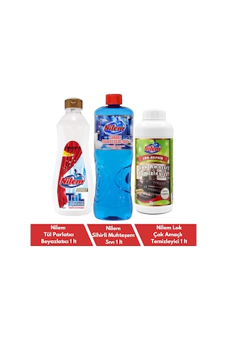 Nilem Duşakabin ve Fayans Temizleyici + Tül Parlatıcı ve Beyazlatıcı + Lok Bitkisel Çok Amaçlı Temizleyici 3 x 1 L