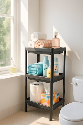 Sas Haus Flex Elite Pro 3 Katlı Mat Siyah Modüler Dikdörtgen Raf Ünitesi Mutfak Rafı, Banyo Düzenleyici Ve Organizer Siyah