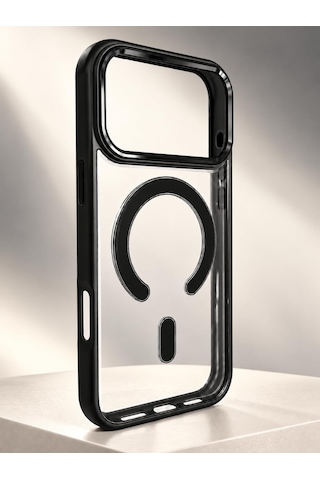 Apple iPhone Uyumlu 17 Pro Max Magsafe Renkli Çerçeve Şeffaf Kılıf Metal Kamera Korumalı