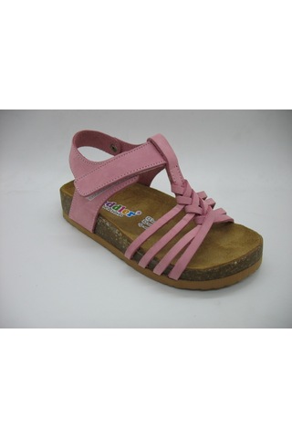Toddler 01218 Doğal Deri Mantar Taban Örgülü Sandalet 26-30 Pembe