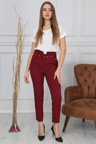 Beli Kemerli Bordo Kumaş Pantolon Bluence Bordo