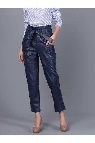 Basics&more Kadın Hakiki Deri Pantolon P01 Koyu Mavi