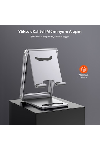 Juo Alüminyum Katlanabilir Metal Masaüstü Telefon Tutucu Standı Gümüş Gümüş