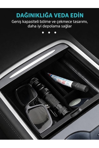 Tesery Tesla Model 3 & Y Siyah Kadife Konsol Düzenleyici Tsl-0274a Saklama Kutusu