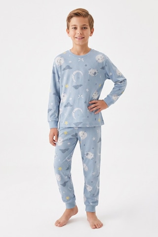 Modanino Erkek Çocuk %100 Pamuk Pijama Takımı 3-13 Yaş 12734ıs Açik Mavi