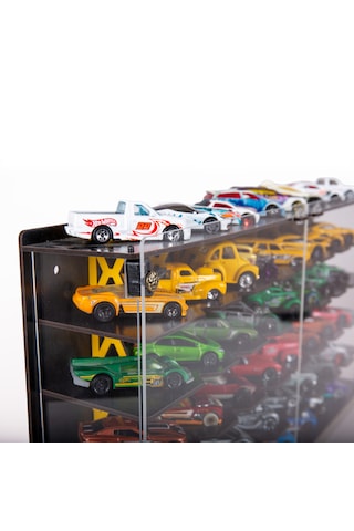 Pleksi Kapak 48 Araçlık 1/64 Hotwheels, Matchbox Uyumlu Hobi Oyuncak Araba Rafı Koleksiyon Model Araba Garajı Siyah