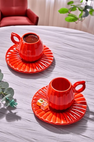 4 Parça 2 Kişilik Kahve Fincan Takımı Kabak Dizayn,tasarım,hediyelik Renkli
