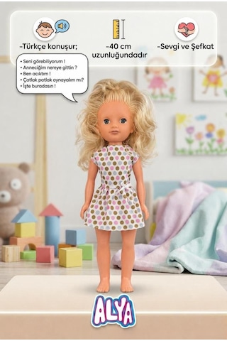 Alya Türkçe Konuşan Etkileşimli Eğitici Oyuncak Bebek 40 Cm Kafası Ve Kolları Et Bebek 90391678
