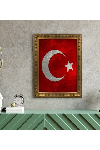 Türk Bayrağı Altın Yaldız Çerçeveli A3 Tablo