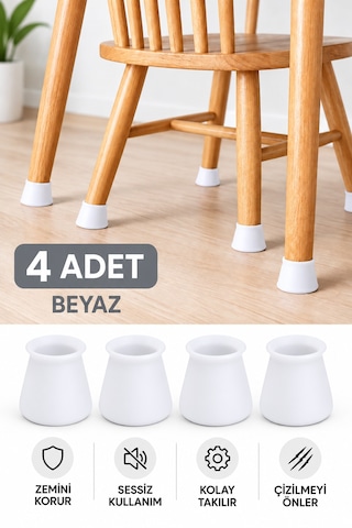 4 Adet Beyaz Masa Sandalye Ayak Koruyucu Silikon Pabuç Kaydırmaz Çizilme Önleyici Zemin Koruyucu