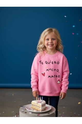Kız Çocuk Yazılı Neon Renk İnce Sweatshirt-16593 Pembe