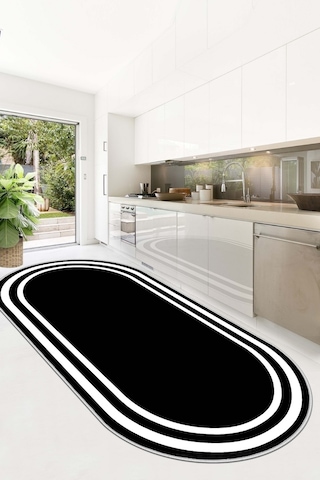 West Home Dijital Baskı Yıkanabilir Kaymaz Taban Leke Tutmaz Oval Mutfak Halısı Salon Halısı Ve Yolluk Wh 496 Black Oval