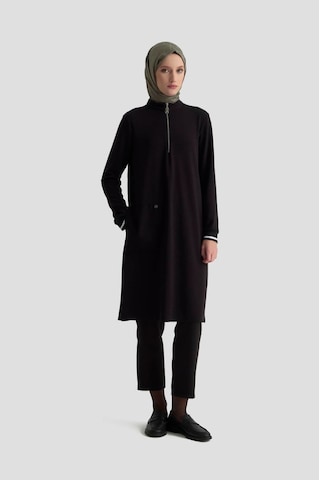 Armine Trend Kolları Ribanalı Yarım Fermuarlı Tunik Siyah 25kt443