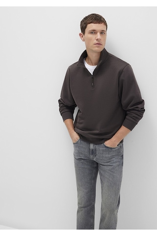Mavi - Yarı Fermuarlı Siyah Basic Sweatshirt 0s10278-70219 Kahverengi