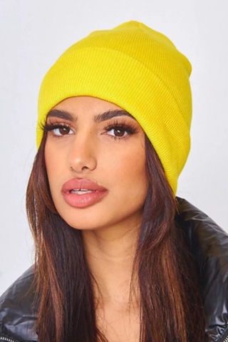 Unisex Kışlık Sarı Katlamalı Bere Sarı