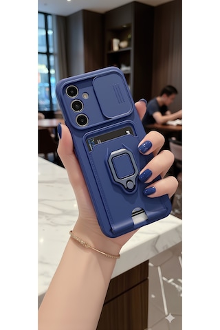 Samsung Uyumlu Galaxy A56 Kılıf Kamera Koruma Sürgülü Kartvizitli Kartlıklı Standlı İpli Renkli Kapak