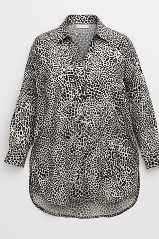 Hanezza Şıklığına Leopar Dokunuşu: Büyük Beden Kadın Pamuklu Viskon Gömlek/tunik Siyah Leo - 517978509 Siyah Leo