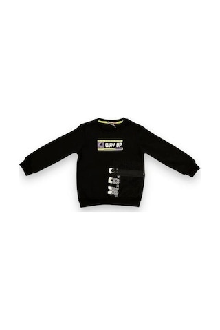 Cantoy Erkek Çocuk İçi Şardonlu File Cep Detaylı Sweatshirt-15090 Siyah
