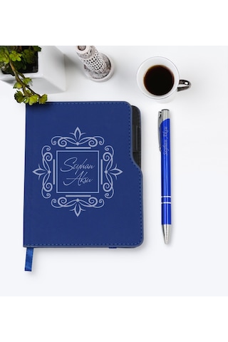 Kişiye Özel Isimli Lacivert Termo Deri Defter Kalem Seti-1
