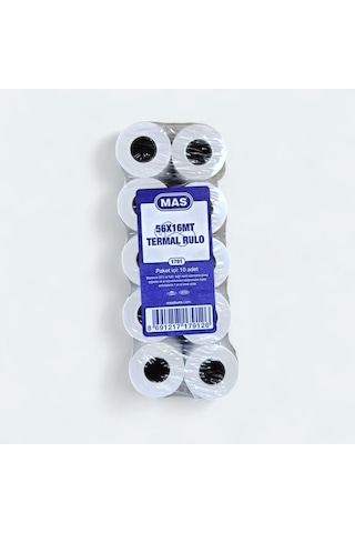 Mas 56x16 Termal Rulo Yazar Kasa Pos Kağıdı 16 Metre 100 Adet 10 Paket
