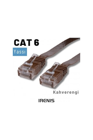 Irenis CAT6 Kablo Yassı Ethernet Network Lan Ağ İnternet Kablosu 20 M Kahverengi