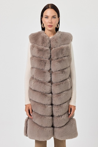 Vittoria Vizon Tüylü Uzun Yelek Siyah