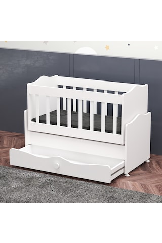 Garaj Home İnci Çekmeceli Sallanır Beşik Anne Yanı Beşik - Beyaz Beyaz