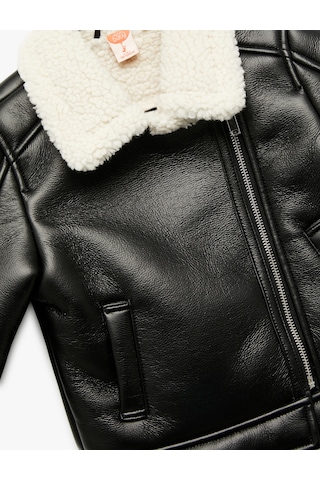 Koton Uzun Kollu Kruvaze Yaka Suni Deri Biker Ceket Siyah 6wmg20017aw Siyah