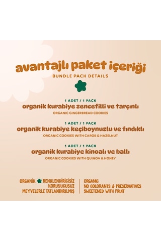 Organik Vegan Zencefilli Keçiboynuzlu Ballı Kinoalı Kurabiyeler Atıştırmalık Paketi - 3 Adet 3 Çeşit 165 G