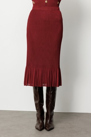 Ekol Kadın Etek Ucu Piliseli Midi Etek 3915 Bordo Bordo