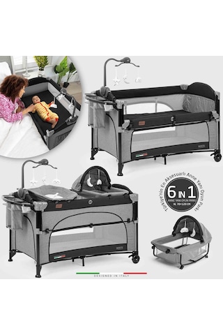 Elele Bonte 2 6in1 Lüks Anne Yanı Oyun Parkı Park Yatak Xl 70x120 Cm Gri-siyah - Gri-siyah