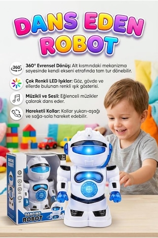 360 Derece Hareket Edebilen Dönen Kollu Hareketli Işıklı Müzikli Dans Eden Oyuncak Robot