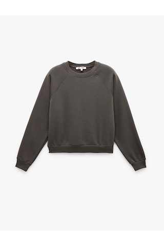 Koton Pamuklu Bisiklet Yaka Şardonlu Sweatshirt Antrasit 6wal10309ık Antrasit