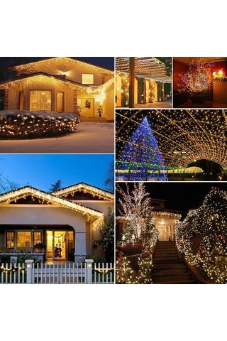 Novahub Güneş Enerjili 200 Işıklı Bakır Tel Işık Zinciri - 8 Modlu Sıcak Beyaz Dekorasyon Işık Sıcak Beyaz