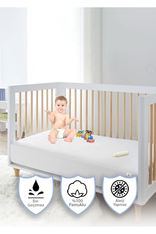 Vionel Home Pamuklu Sıvı Geçirmez Bebek Ve Çocuk Yatak Koruyucu Alez Beyaz