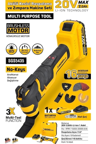 SGS SGS5435 20V 2 Amper Akülü Kesme Raspalama Zımpara Makinesi